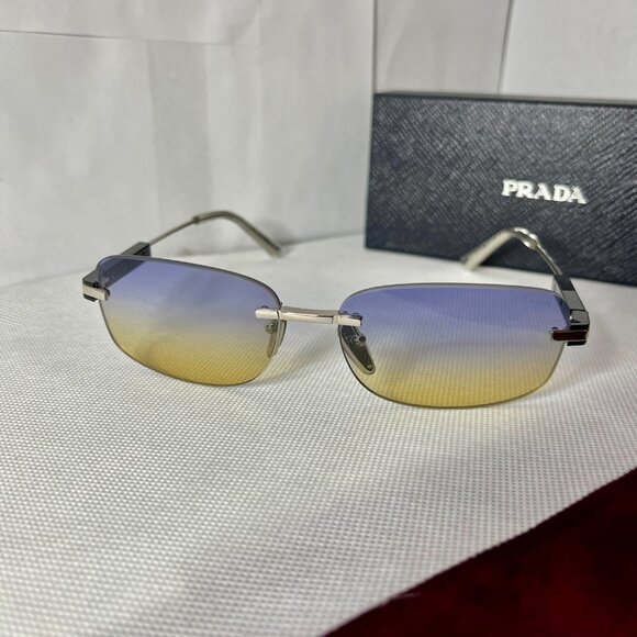 Prada Silver Frame Violet Yellow Gradient Sunglasses Full Inclusion - Picture 4 of 6